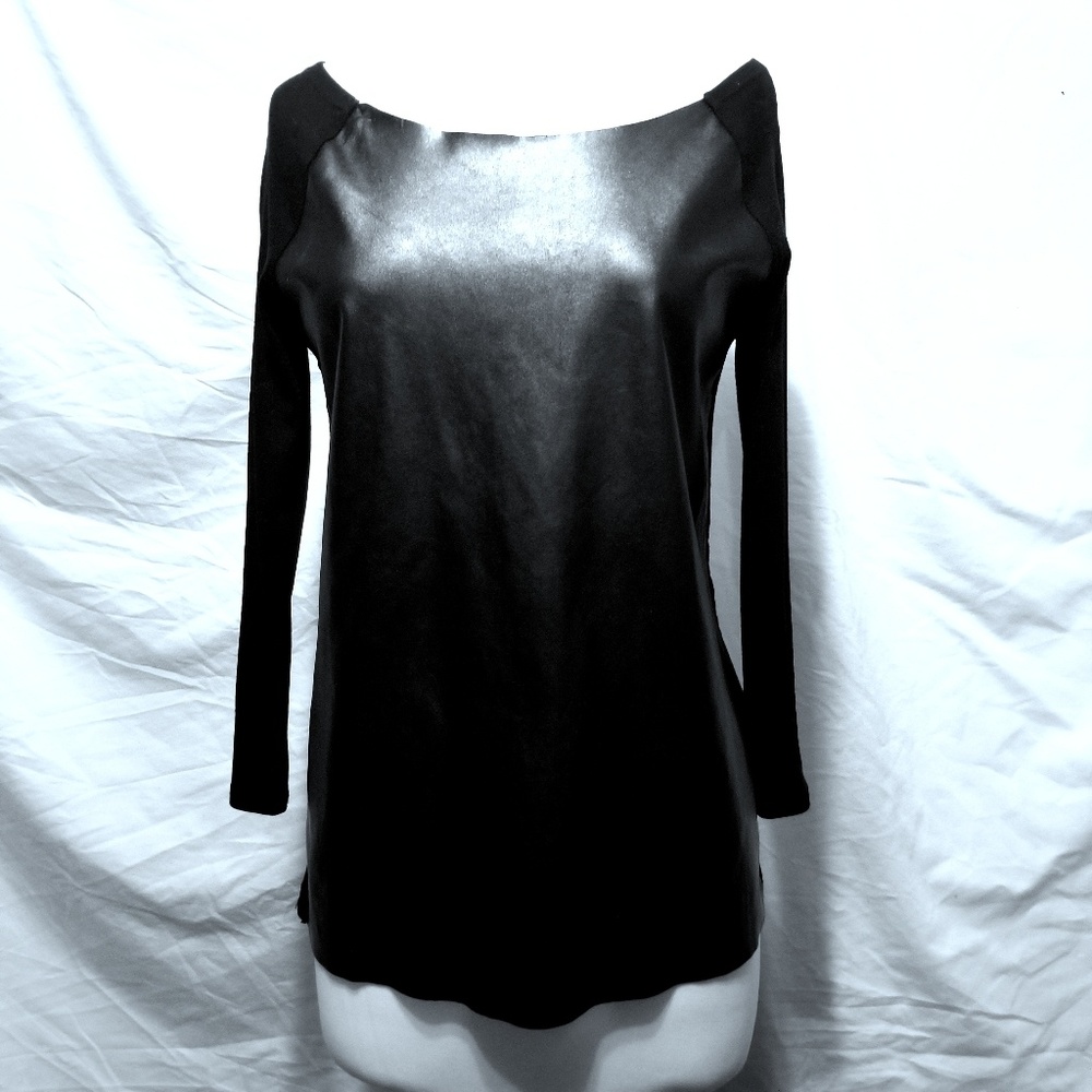 Black Vegan Pleather/Polyester Long Sleeve, Sz Sm